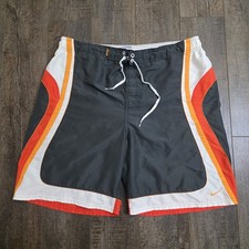 Nike Swim Trunks Board Shorts Mens Size Large Gray Orange Yellow Pockets