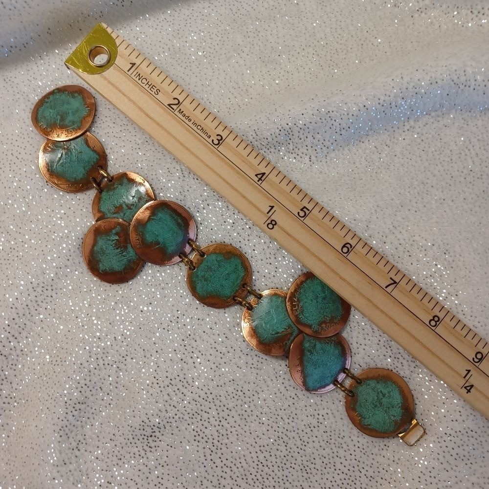 Bracelet Statement Oxidized Copper Turquoise Tone… - image 7