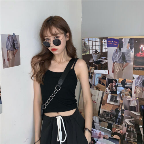 Women Basic Casual Stretch Crop Cropped Tank Top Sleeveless Shirt Spaghetti - Picture 5 of 9