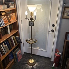 RARE Antique Art Nouveau Floor Lamp Light Marble Brass? 60" Smoking Stand Clock