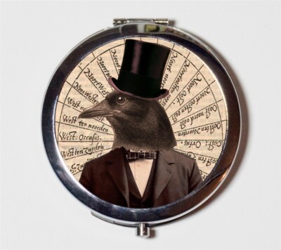 Victorian Steampunk Crow Man Bird Compact Mirror Make Up Pocket Mirror Cosmetic