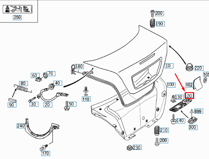 MERCEDES-BENZ C W203 Rear Lid Handle A20375800027C45 NEW GENUINE 