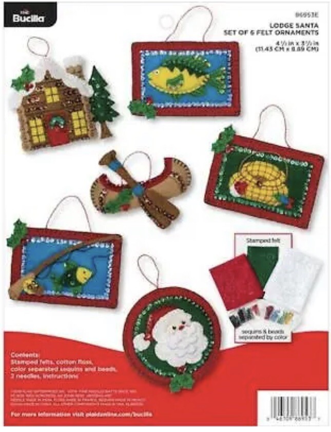 c2019 RARE Bucilla Felt Kit Lodge Santa 87953 E - Fishing