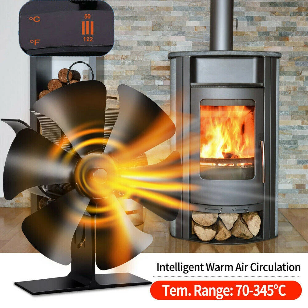 6 Blades Flue Pipe Stove Fan Fireplace, Wood Burning Heat Powered Stove Fan  US | eBay