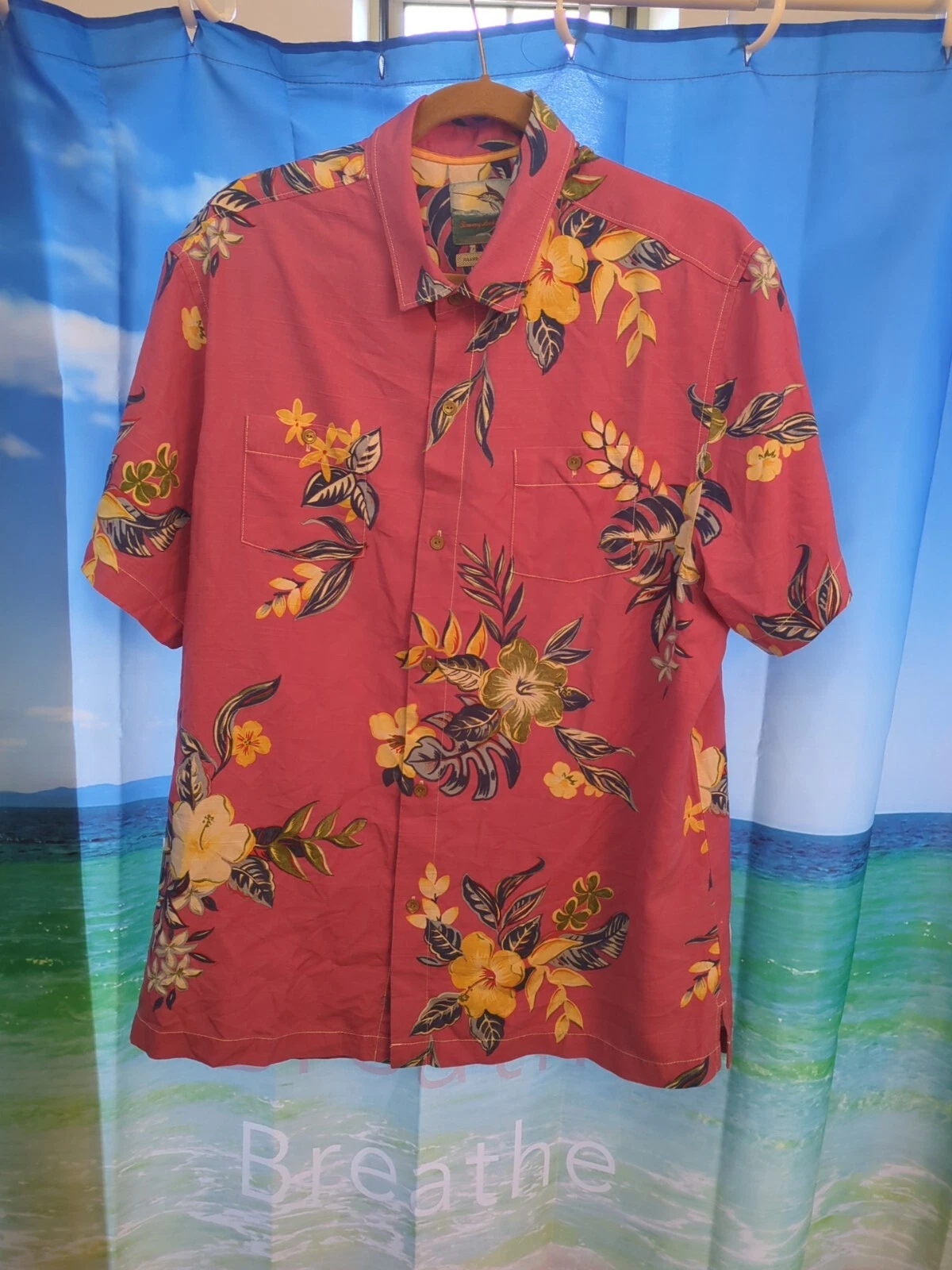 Tommy Bahama Hawaiian Shirt Mens XL Silk/Cotton Short Sleeve Pink Floral A108