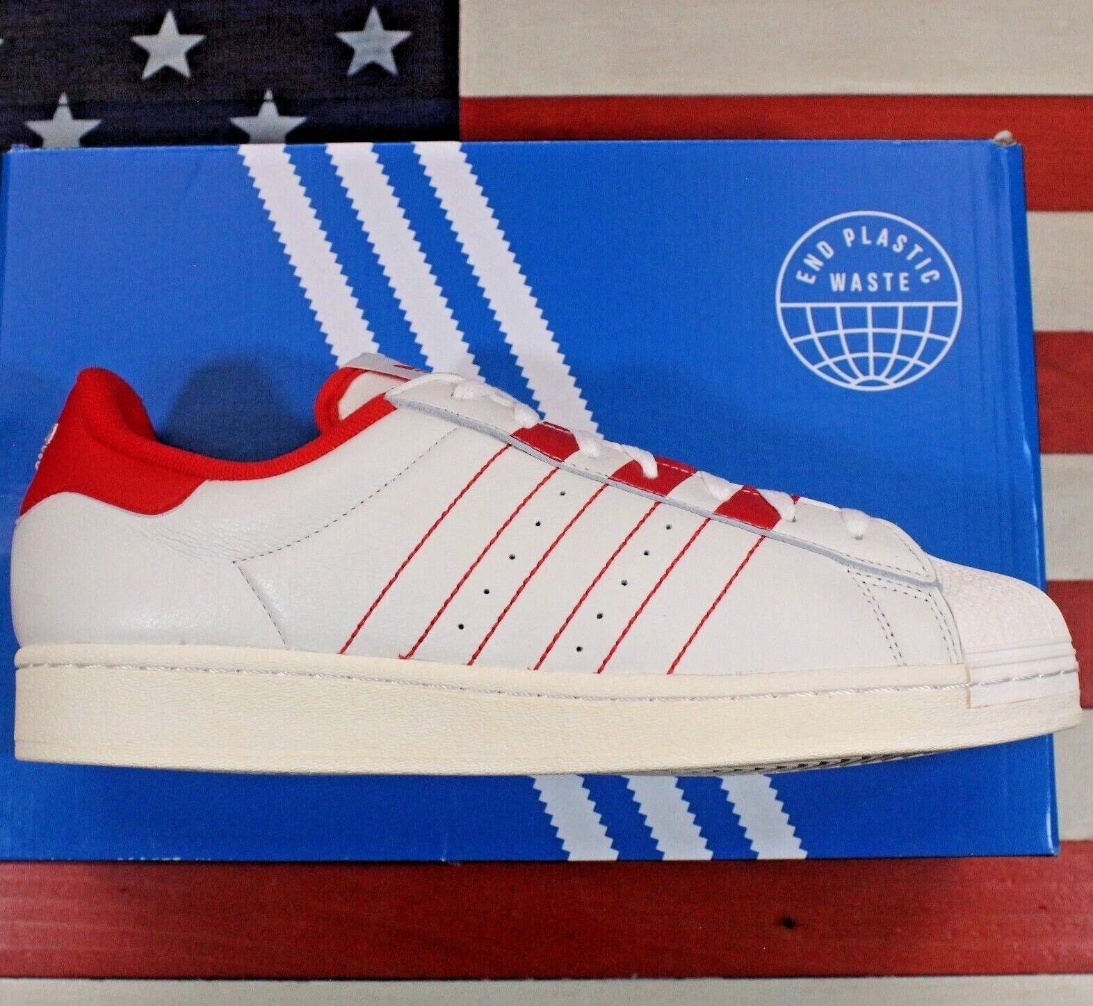 Adidas Superstar Low Shell Toe Men's Leather Shoe Cloud-White/Vivid-Red [GZ4744]