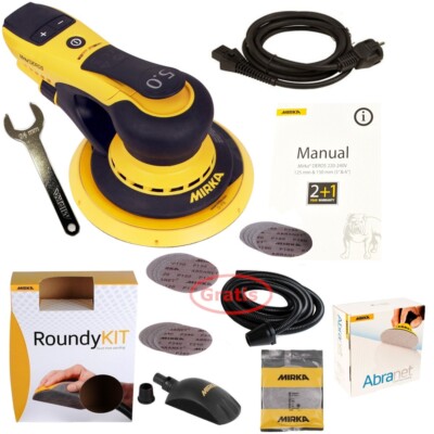 Exzenterschleifer Elektro Mirka DEROS650CV Set + 50 Abranet Scheiben & Roundykit