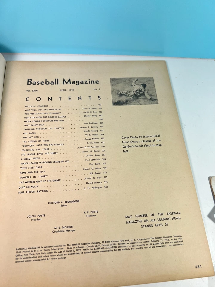 1940 Baseball Magazine April - Dizzy Dean, Henrich, Hornsby, Foxx, Camilli - Image 3 of 4