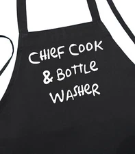 Chief Cook & Bottle Washer Witty Apron, Black Cooking Aprons For Men And Women