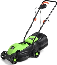 Goplus Lawn Mower, 14 Inch 2-in-1 Electric Lawn Mower with Grass 12 Amp (Green)