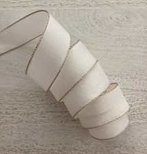 5 YARDS WHITE  GOLD CHRISTMAS WIRED RIBBON 1.5  WIDE