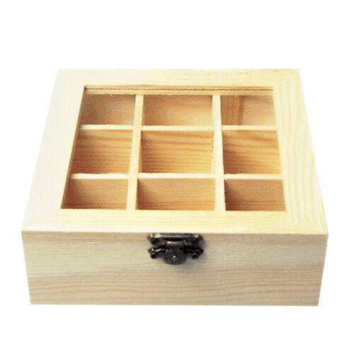 Coffee Bag Storage Box Tea Organizer Wooden Holder With Glass Lid 14.5x14.5x5cm - Picture 1 of 12