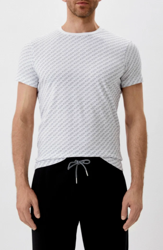 PHILIPP PLEIN COMFORT STRETCH T-SHIRT ALL OVER LOGO LOUNGE TOP ICONIC SHIRT WOW - Bild 1 von 1