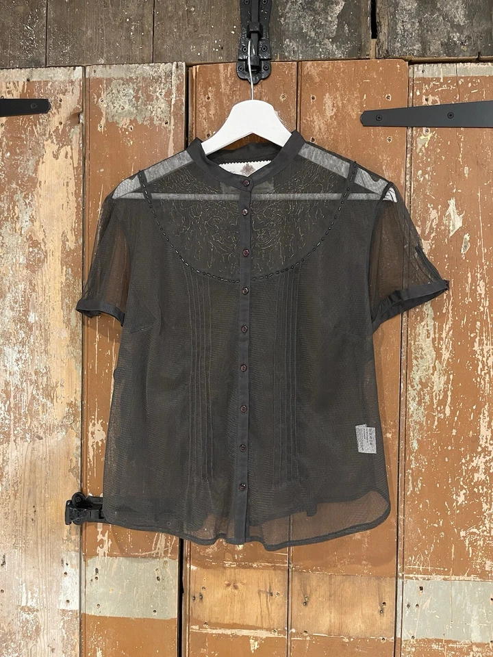 Blusa Camisa Top Regent Net by Noa Noa Gris Oscuro Malla Manga Corta Grande Foto 3 de 4