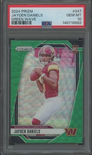 2024 Panini Green Wave Prizm #347 Jayden Daniels Commanders RC Rookie PSA 10