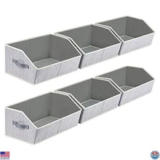 6-Pack Large Fabric Trapezoid Storage Bins with Handles - Collapsible Gray Bins