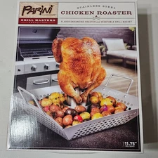 Parini Cookware Stainless Steel Chicken & Vegetables Roaster Grill Basket NEW