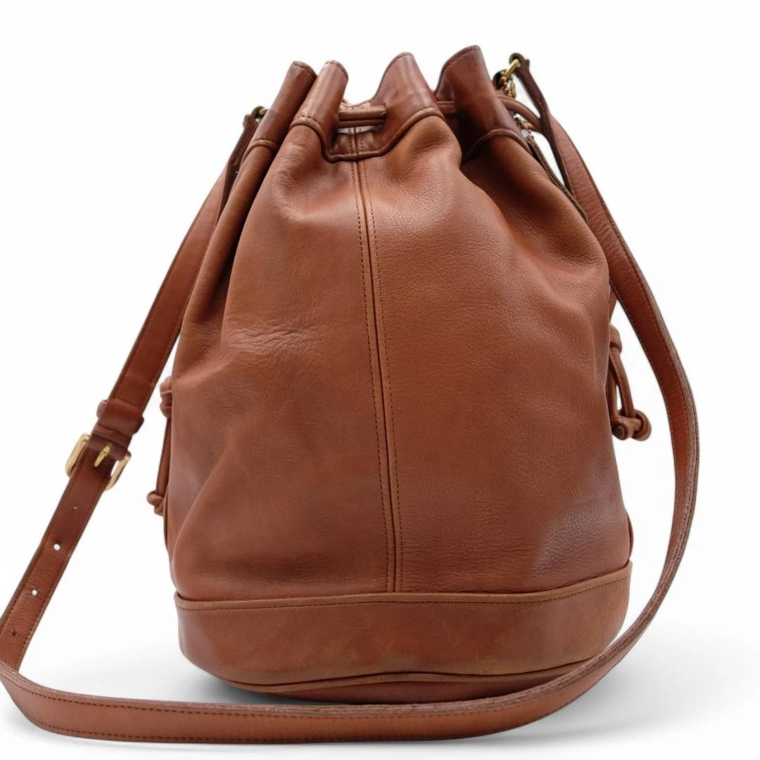 Vintage Coach 017 Shoulder Bag Drawstring Leather Brown 0073032K Authentic - 画像3/14