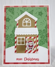 Handmade interactive door Gingerbread house CHRISTMAS card kit of 4