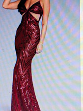 Women’s Burgundy Sequin V-Neck Strappy Cutout Long Gown Dress Size M