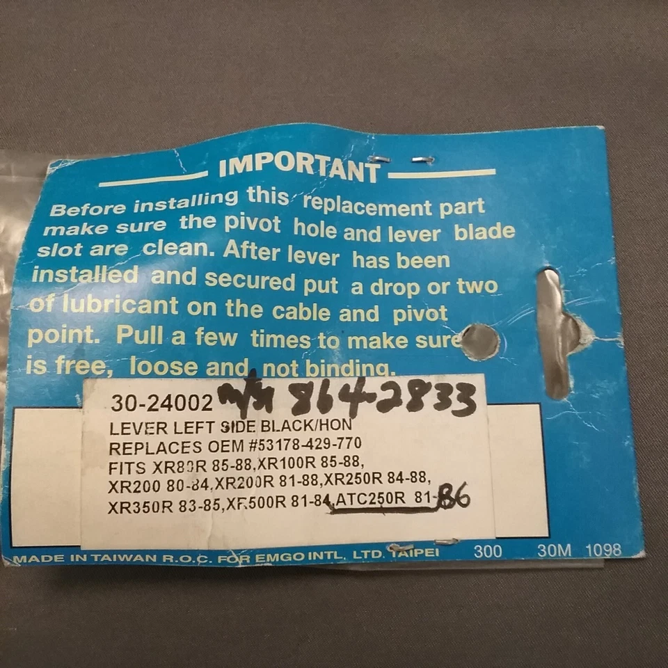 NUEVA PALANCA EMGO 30-24001, MANILLAR R. HONDA 53175-429-770 XR200 80-99 Foto 3 de 3