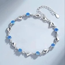 Crystal Heart Linked Charm Bracelet 925 Sterling Silver Womens Jewellery Gift UK