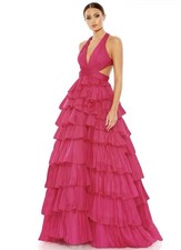 Mac Duggal 67988 Sz 16 Pink A-line Ruffle Chiffon Open Back Gown $598