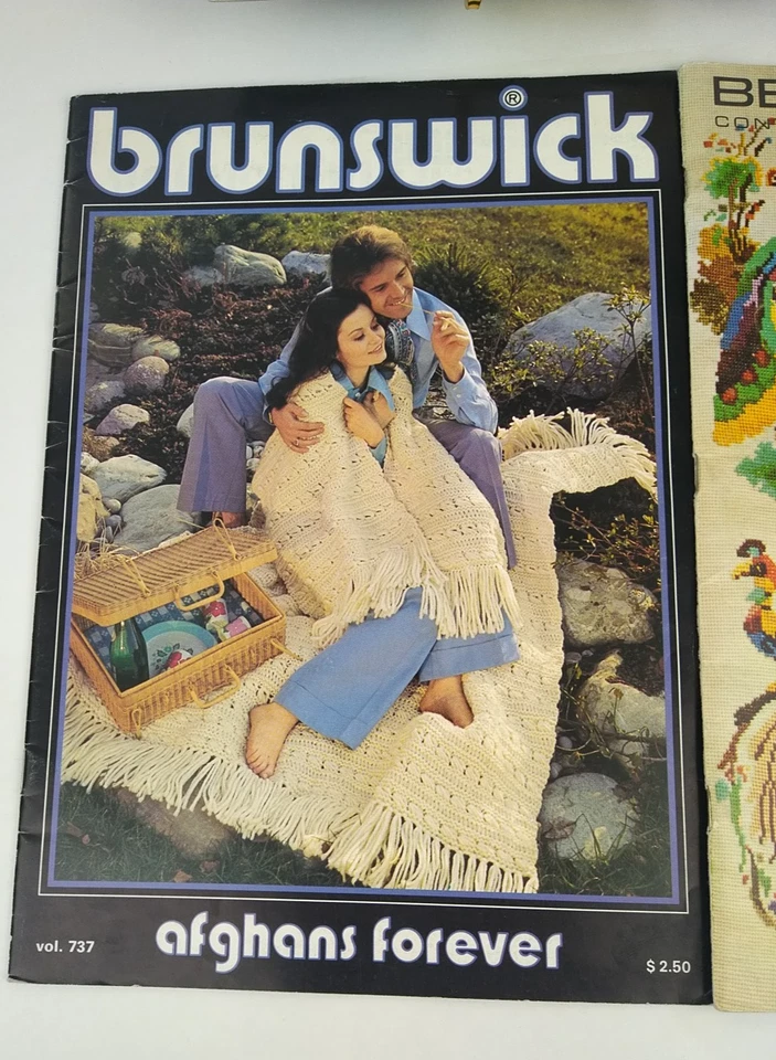 Brunswick Country Afghans Crochet Knit Pattern Booklet 2 Bonus Bernat Brunswick - Image 3 of 4