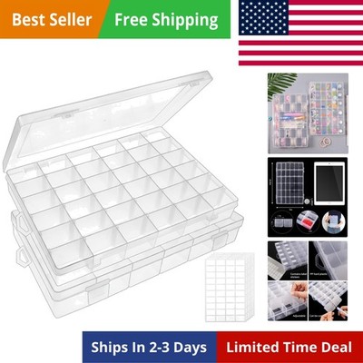 2 Pack 36 Grids Clear Plastic Bead Organizer Box, Fishing Tackle Box Compartm...
