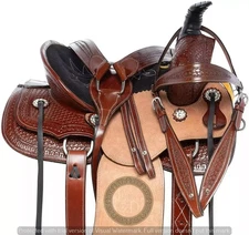 Western Barrel Leather Horse Saddle Full Tack Set. Size-10"-18" inch
