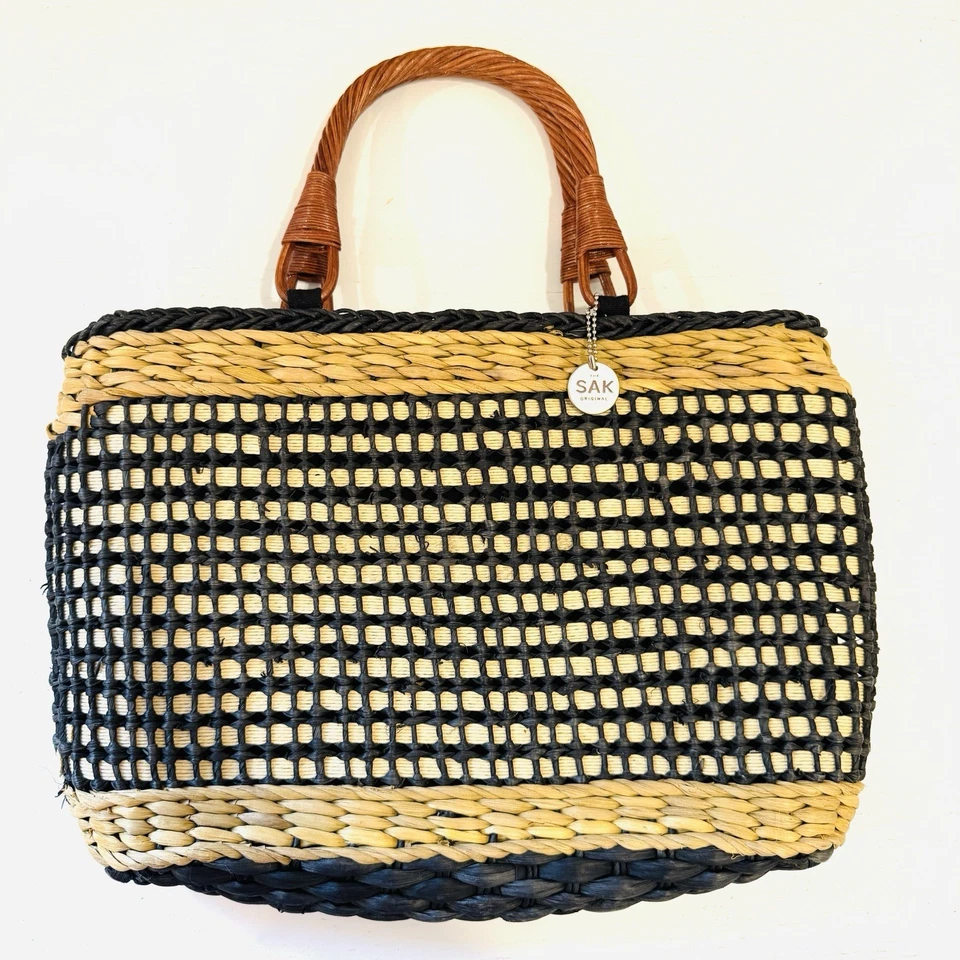 Bolso de Mano The Sak Tejido Paja Ratán Cáscara de Maíz Papel Paja Playa Vacaciones Foto 2 de 4