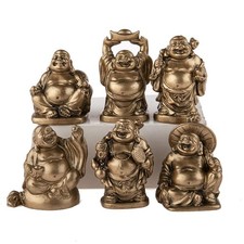 Image of - Set of 6 Laughing Buddha Statuettes - Small Buddha Figures - Health, Wealth...