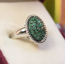 Vintage Sterling Natural Emerald Gemstone Cluster Ring sz 6.25