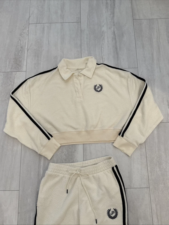 Victoria's Secret ROSA Talla XS Crema Reverso Polar Sudadera Recortada Foto 3 de 4