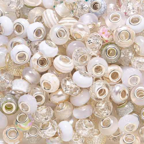 100PCS White Large Hole Beads Bulk for Jewelry Making European Big Hole Spacer B