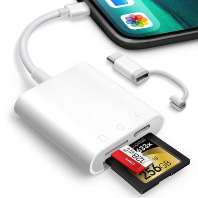 SD Card Reader for iPhone iPad, Oyuiasle Digital Trail Camera 2 Slots, White