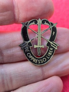 EXCEEDINGLY RARE Vietnam War Special Forces Beer Can DUI DI Crest Pin