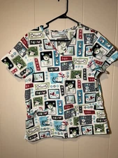SB Scrubs Scrub Top Women's  V-Neck Winter Fun Snow Penguins Polar Bears Snowmen