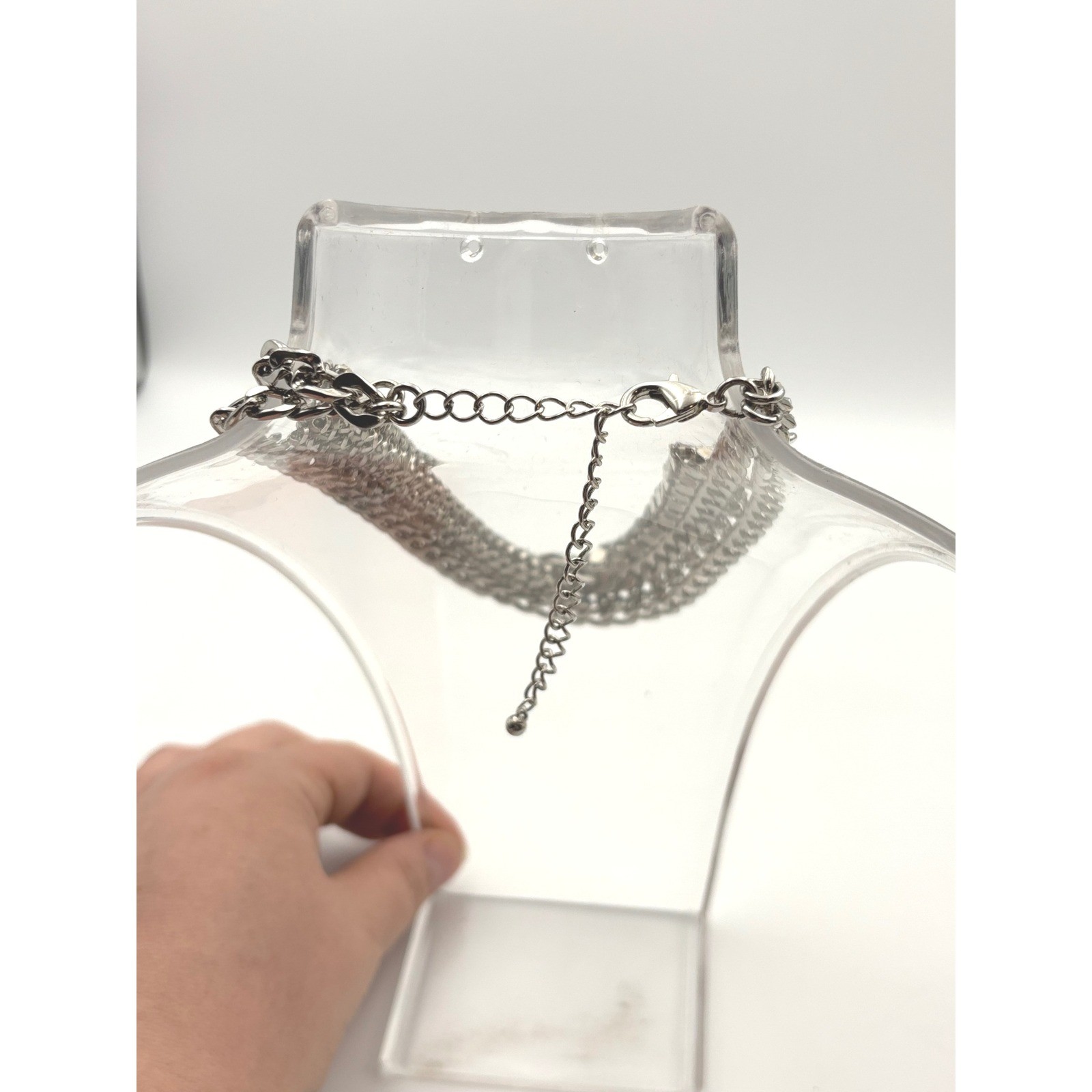 Statement Bib Necklace Silver Tone Mesh Chain Party Choker Costume