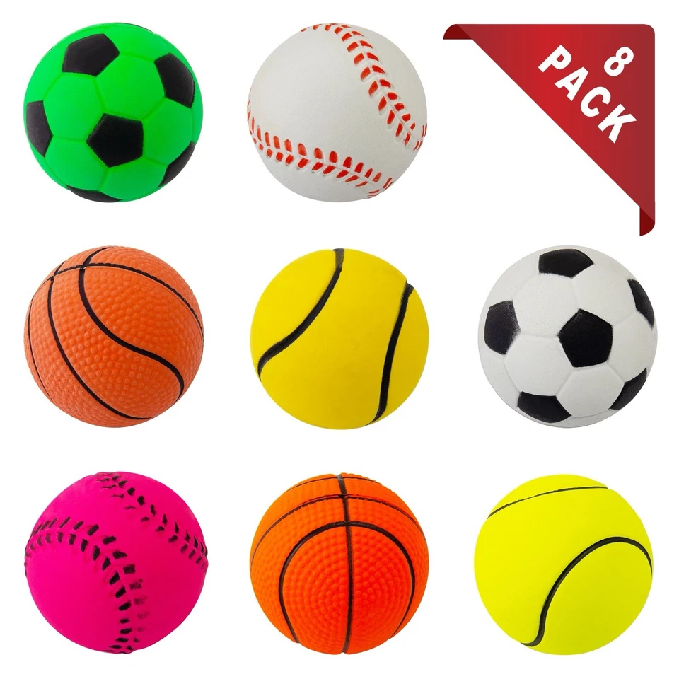 PETS THAT PLAY 8pk Rubber Dog Balls | Bouncy Puppy Pet Solid Hard Play Ball Fun Fetch Chew Toys
