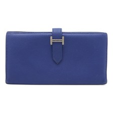 Hermes Bearn Soufflet Epsom Long Wallet Women Blue One Size