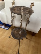 Art Nouveau Two Tier Brass Floral Side Table Plant Stand