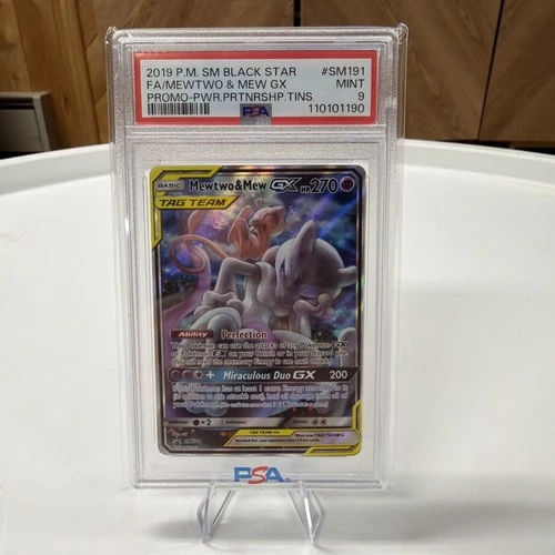 2019 SM Black Star Mewtwo & Mew GX promo SM191 pokemon cards PSA 9
