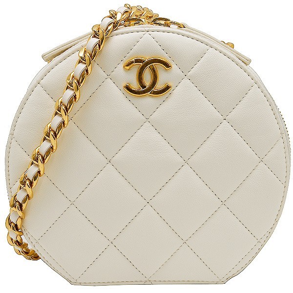 Chanel AS3759 Small Round Chain Shoulder Bag White Lambskin Chanel AS3759 Small Round Chain Shoulder Bag White Lambskin