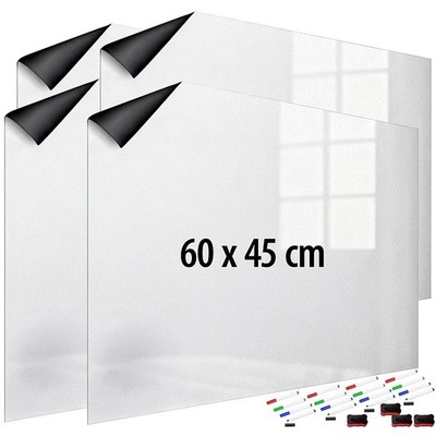 infactory 4er-Set magnetische Whiteboard-Folien, selbstklebend, Marker, 60x45 cm