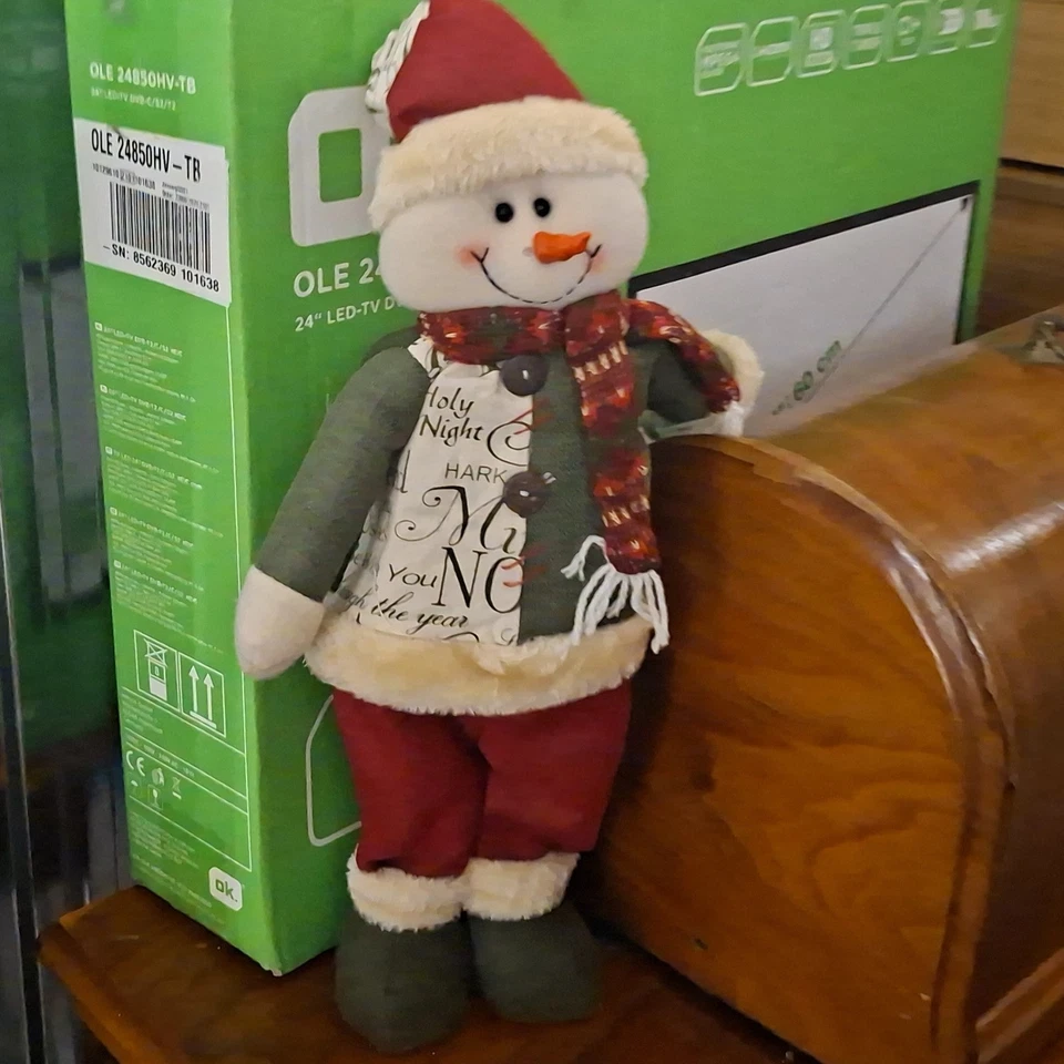 Weihnachts Schneemann Dekofigur aus Textil, mehrfarbig, freistehend - Bild 1 von 2