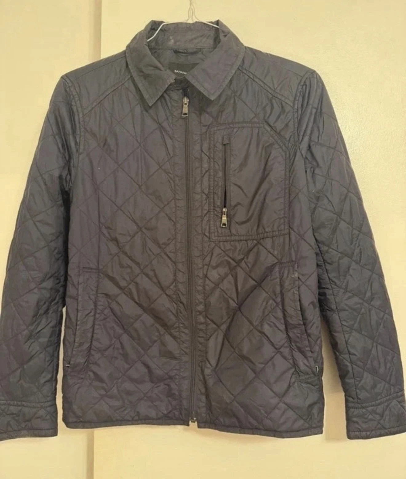 Banana Republic Men’s Navy Quilted Jacket S Full Zip Pockets Point Collar - product detail image 3