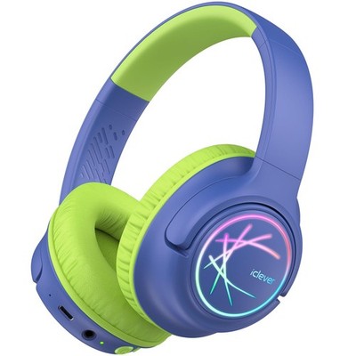 iClever Kids Bluetooth Kopfhörer mit LED für Kinder und Jugendliche, blau/grün 