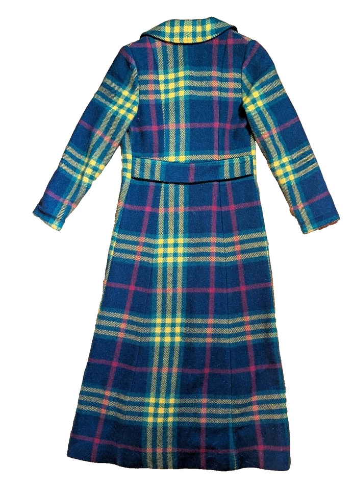 Maxi Abrigo Vintage Doble Pecho Azul Terciopelo Cuello Cuadros Años 70 Envío Gratis Foto 2 de 4