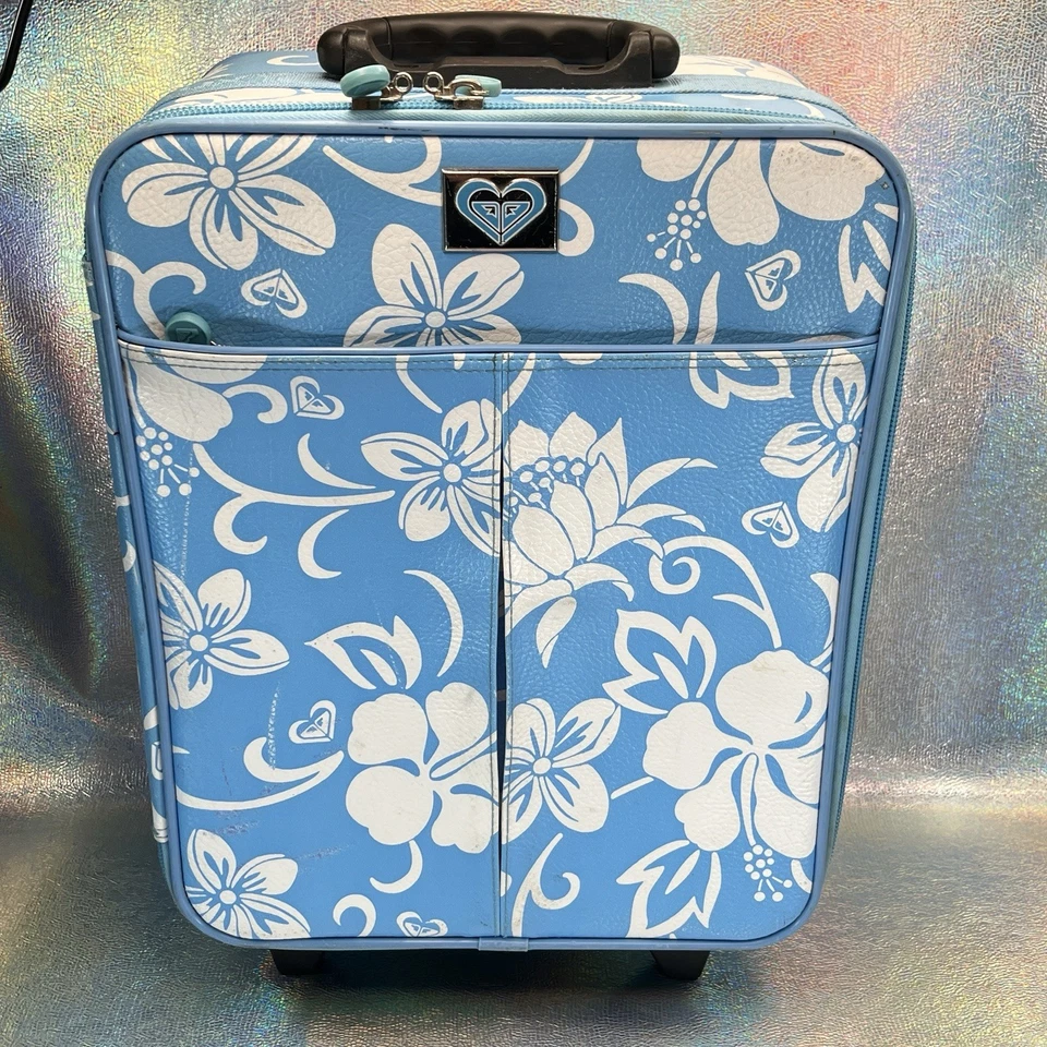 *污迹磨损* 2 件 Y2K Roxy 女孩随身行李箱行李箱化妆品夏威夷蓝色 — 第 2/4 张图片